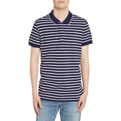 Scotch & Soda Stripe Pique Polo, Blue