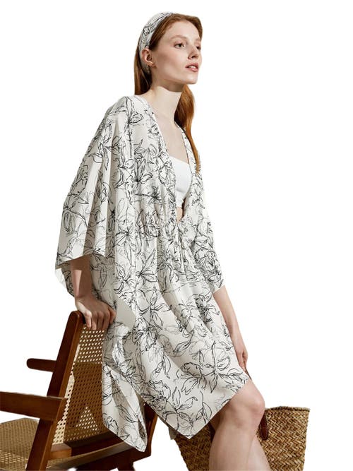 Lilysilk Floral Sketch Silk Cardigan In Black-white Floral Pattern