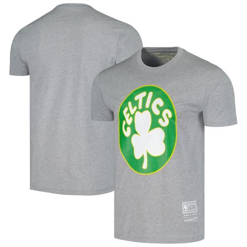 Unisex Mitchell & Ness Heather Gray Boston Celtics Hardwood Classics MVP Throwback Logo T-Shirt