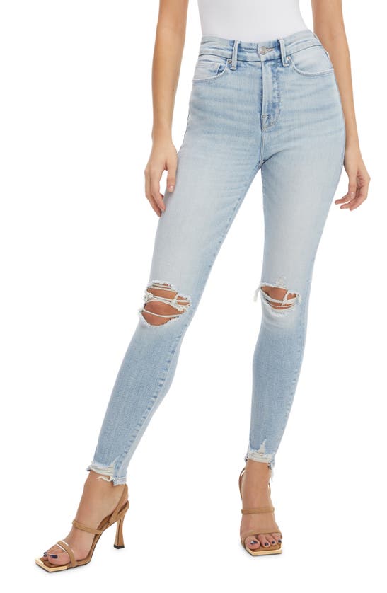 GOOD AMERICAN GOOD WAIST RIPPED HIGH WAIST ANKLE SKINNY JEANS