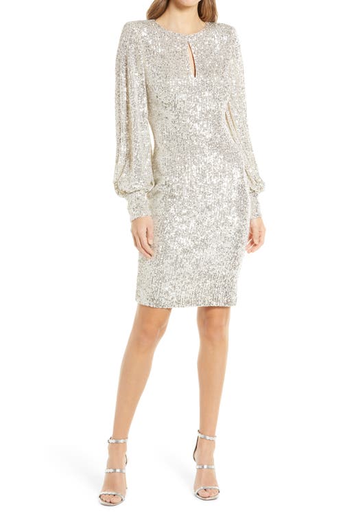 Eliza J Blouson Sleeve Sequin Cocktail Dress in Silver Smart Closet