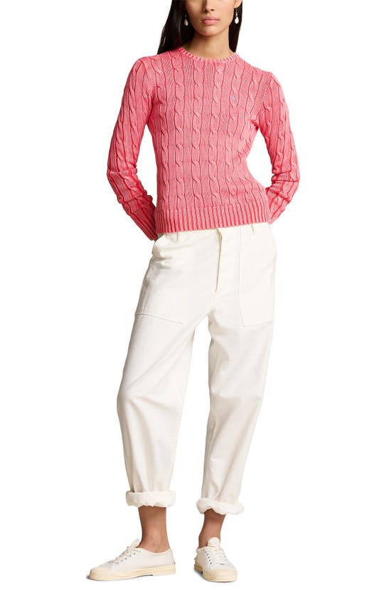 Polo Ralph Lauren Juliana Cable Knit Cotton Sweater In Corallo