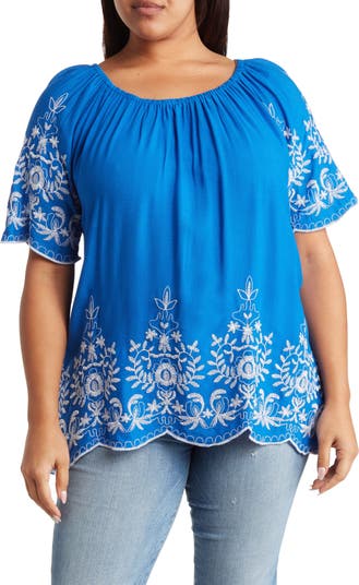 Forgotten Grace Embroidered Trim Peasant Tunic Top | Nordstromrack