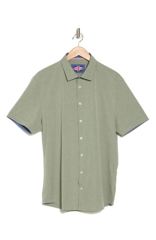 Soul Of London Microfiber Stretch Short Sleeve Button-down Shirt In Sage