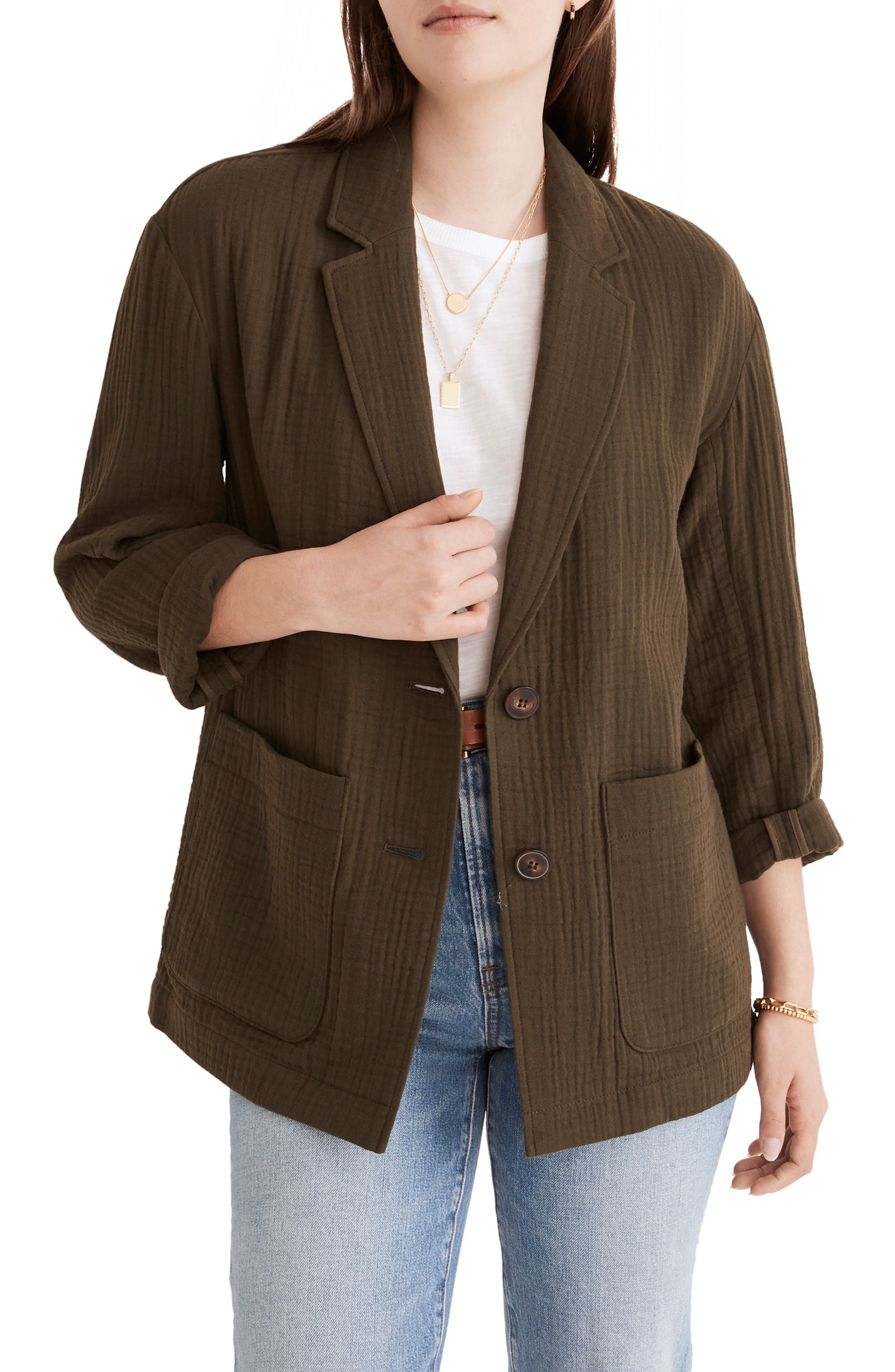 Madewell Crinkled Linen Blend Blazer 