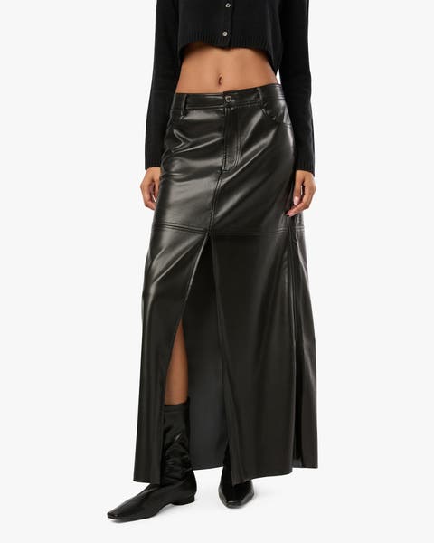 High waisted leather maxi skirt best sale