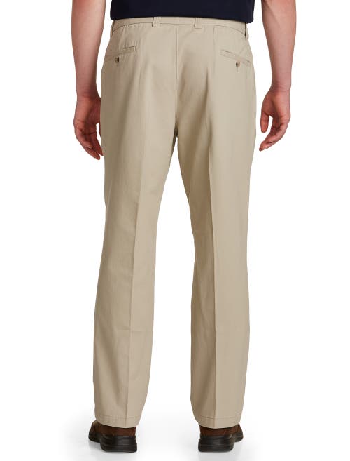 Harbor Bay Waist-relaxer Pleated Twill Pants In Khaki