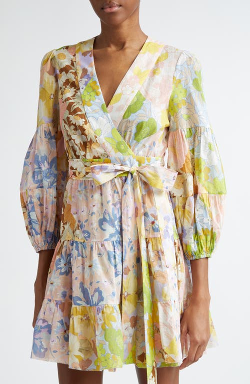 Shop Zimmermann Pop Mixed Floral Cotton Wrap Dress In Patch Floral