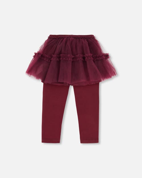 Shop Deux Par Deux Baby Girl's Leggings With Tulle Skirt Burgundy In Windsor Wine