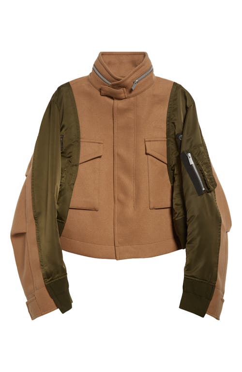 Shop Sacai Mixed Media Jacket In Brown/olive