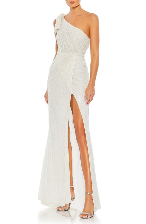Beaded One-Shoulder Gown