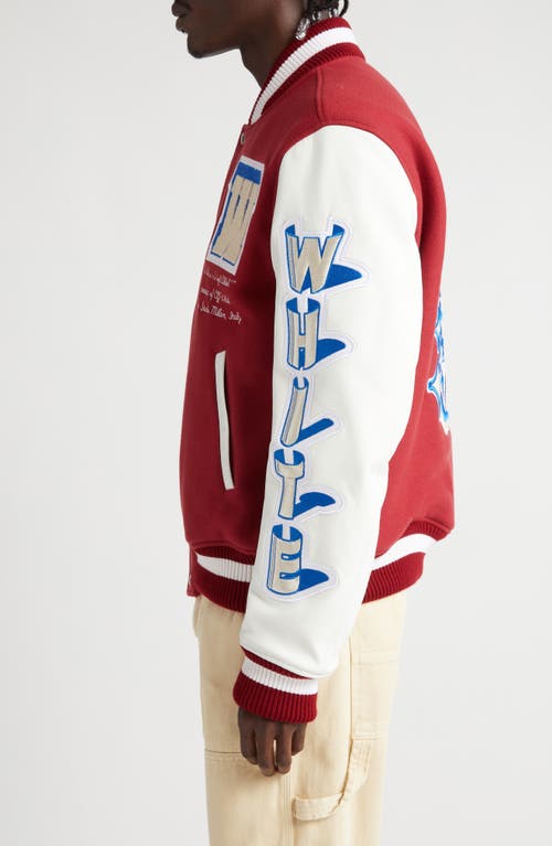 Shop Off-white Onthego Leather & Wool Blend Varsity Jacket In Red/off White