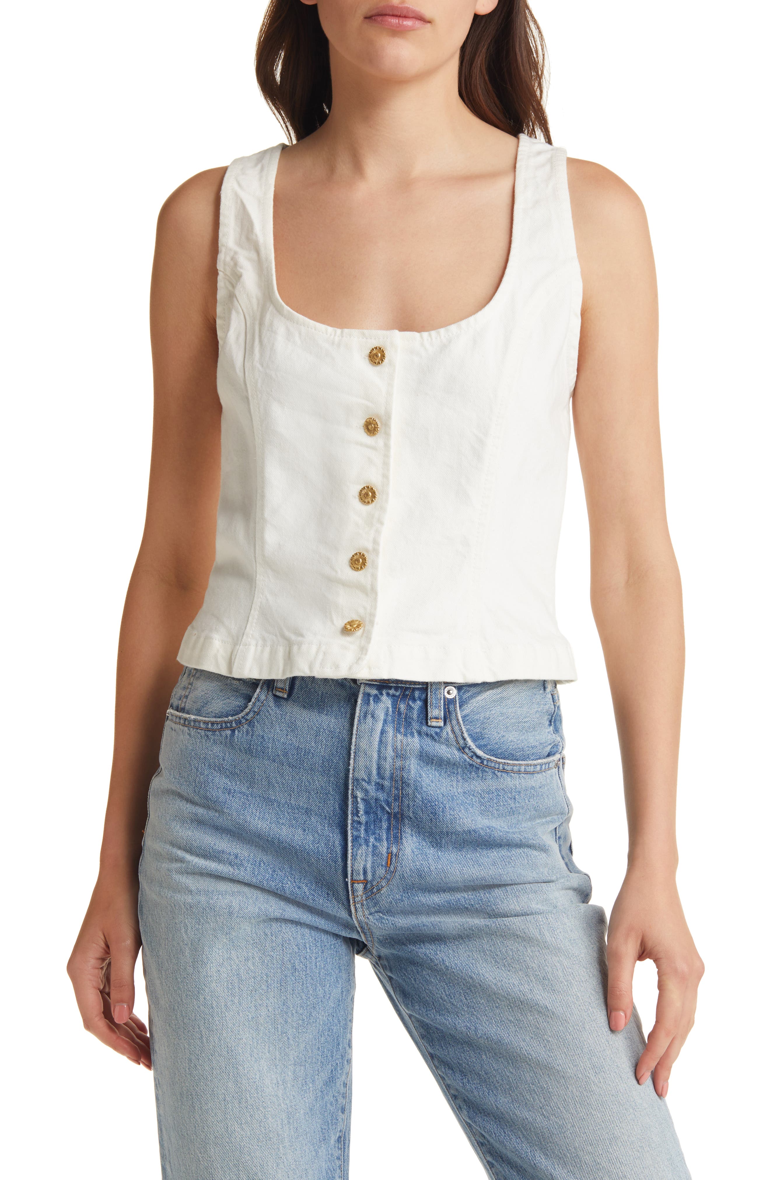 Reformation Tai Denim Peplum Top 
