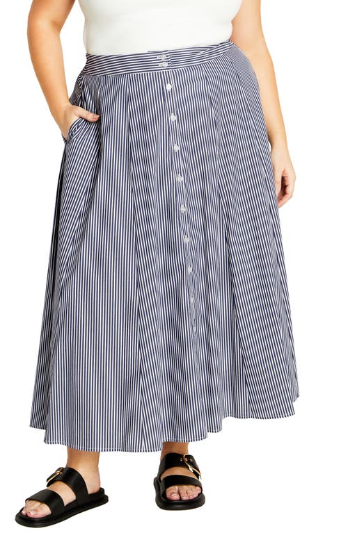 Shop City Chic Skylight Button Front Skirt In Navy/white