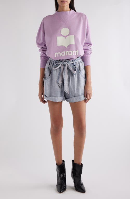 Shop Isabel Marant Étoile Moby Mock Neck Cotton Blend Logo Graphic Sweatshirt In Lilac/ecru