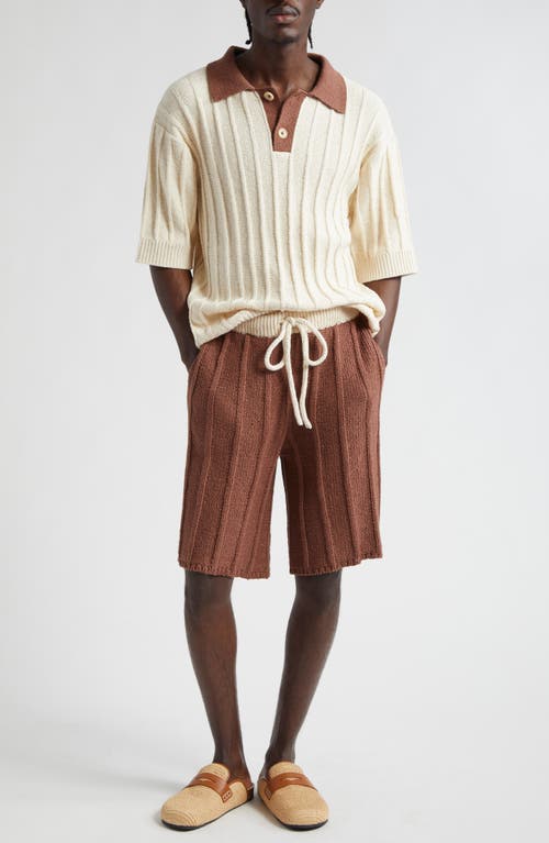 Shop The Elder Statesman Beach Guy Rib Cotton Sweater Shorts In Cinnamon/natural