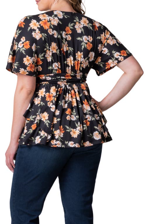 Kiyonna Encore Print Faux Wrap Top In Apricot Floral Print