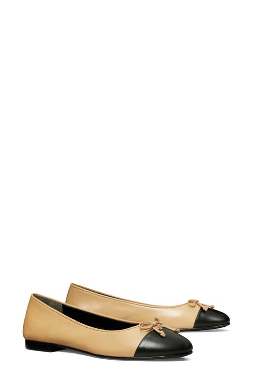 Shop Tory Burch Cap Toe Ballet Flat In Ginger Shortbread/black