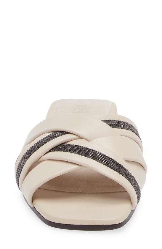 Brunello Cucinelli Leather Monili Flat Slide Sandals In Ivory/ Black