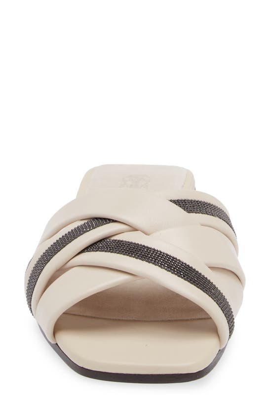 Shop Brunello Cucinelli Monili Woven Slide Sandal In Ivory/ Black