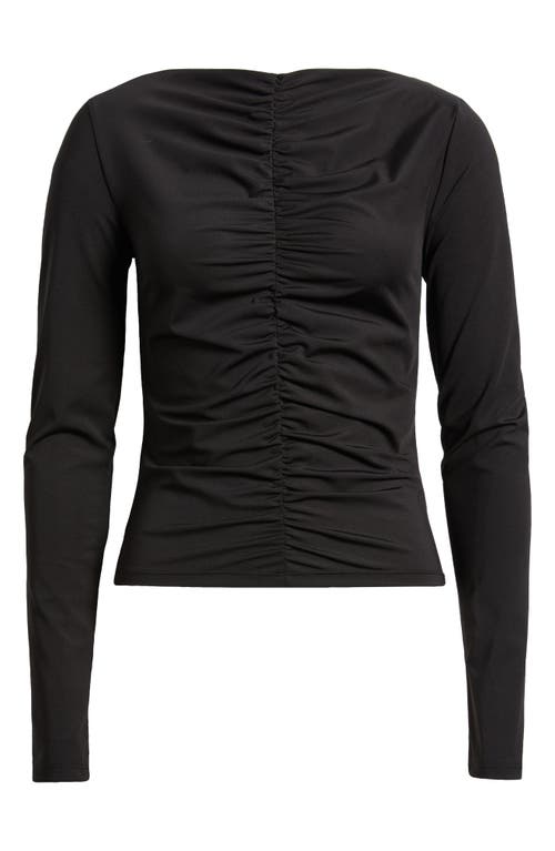 Frame Ruched Long-sleeve Top In Black