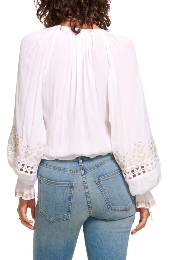 Shop Ramy Brook Alizee Embroidered Split Neck Blouse In Ivory