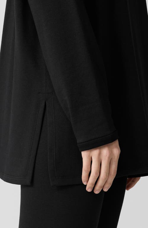 Eileen Fisher Long Sleeve Organic Linen Blend Jersey Tunic Sweater In Black