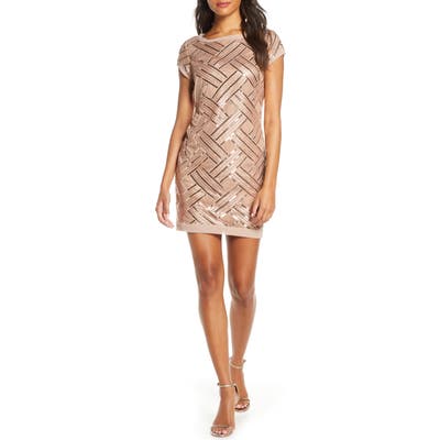 Eliza J Lattice Pattern Sequin Sheath Dress, Pink
