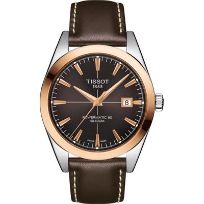 Tissot Gentleman Powermatic 80 Leather Strap Watch, 40Mm