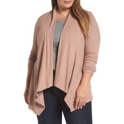 Plus Size Bobeau Amie Waterfall Cardigan, Pink