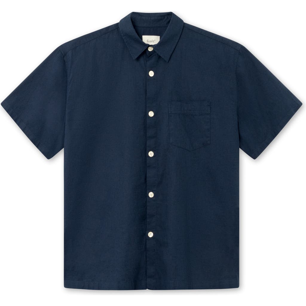 Forét Foret Serene Cotton & Linen Short Sleeve Button-up Shirt In Blue