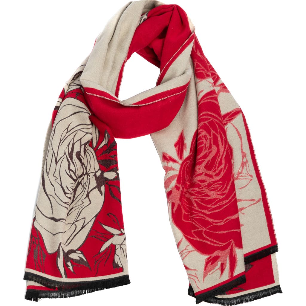 Saachi Floral Reversible Scarf In Red/cream