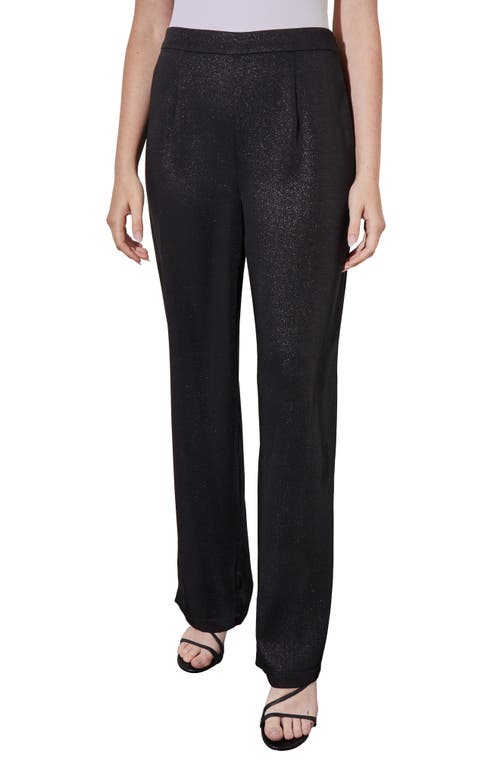 Shop Ming Wang Metallic Shimmer Straight Leg Pants In Black/silver