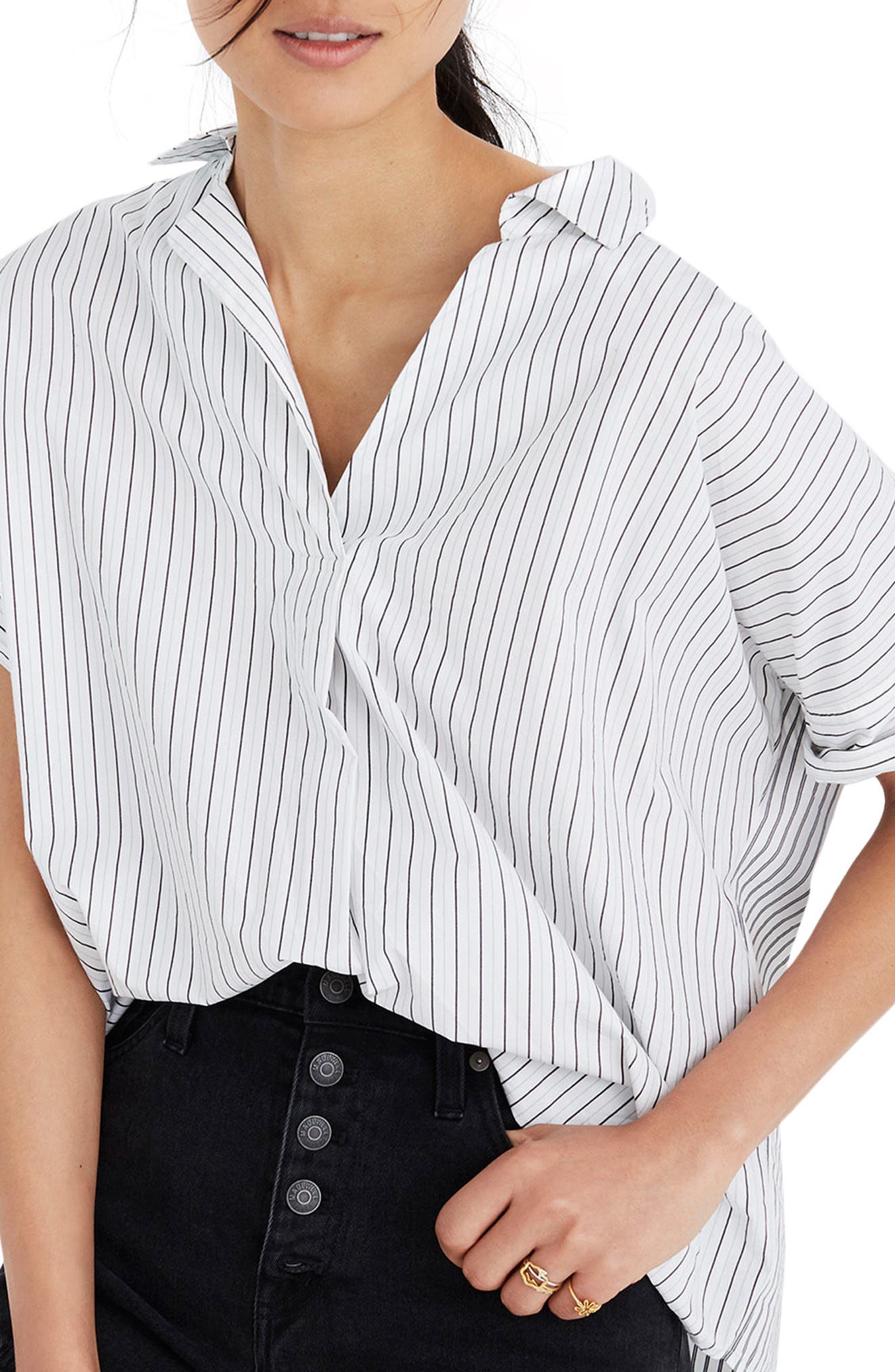 madewell stripe play button back dress