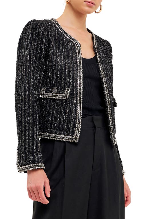 Shop Endless Rose Premium Sequin Tweed Jacket In Black