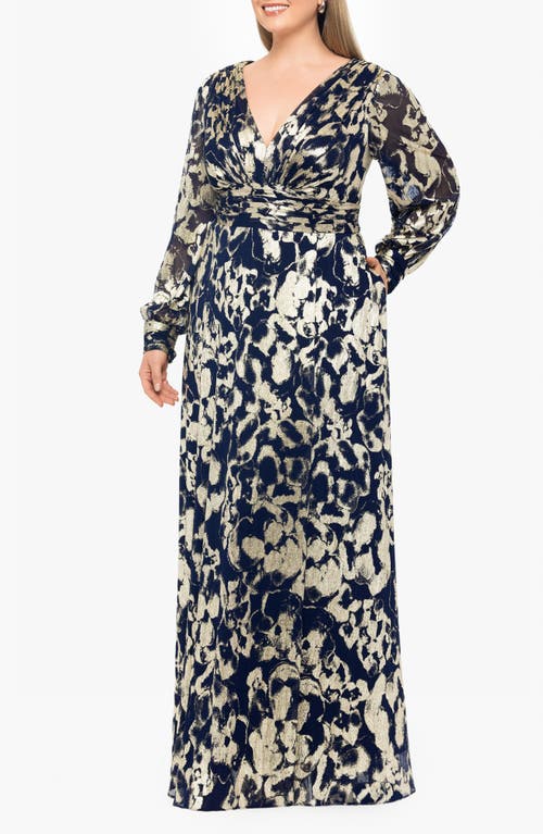 Betsy & Adam Petites Womens Metallic Polyester Evening Dress In Blue