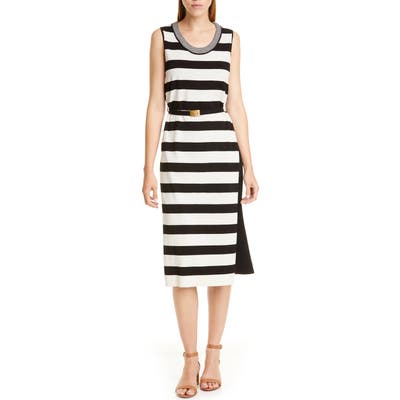 Tory Burch Belted Stripe Midi Dress, Black