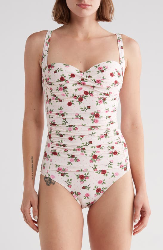 Betsey Johnson Bandeau One-piece Swimsuit In Barely There Rose