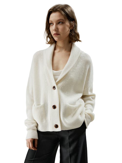 Shop Lilysilk Wool Knit Shawl Collar Cardigan In White