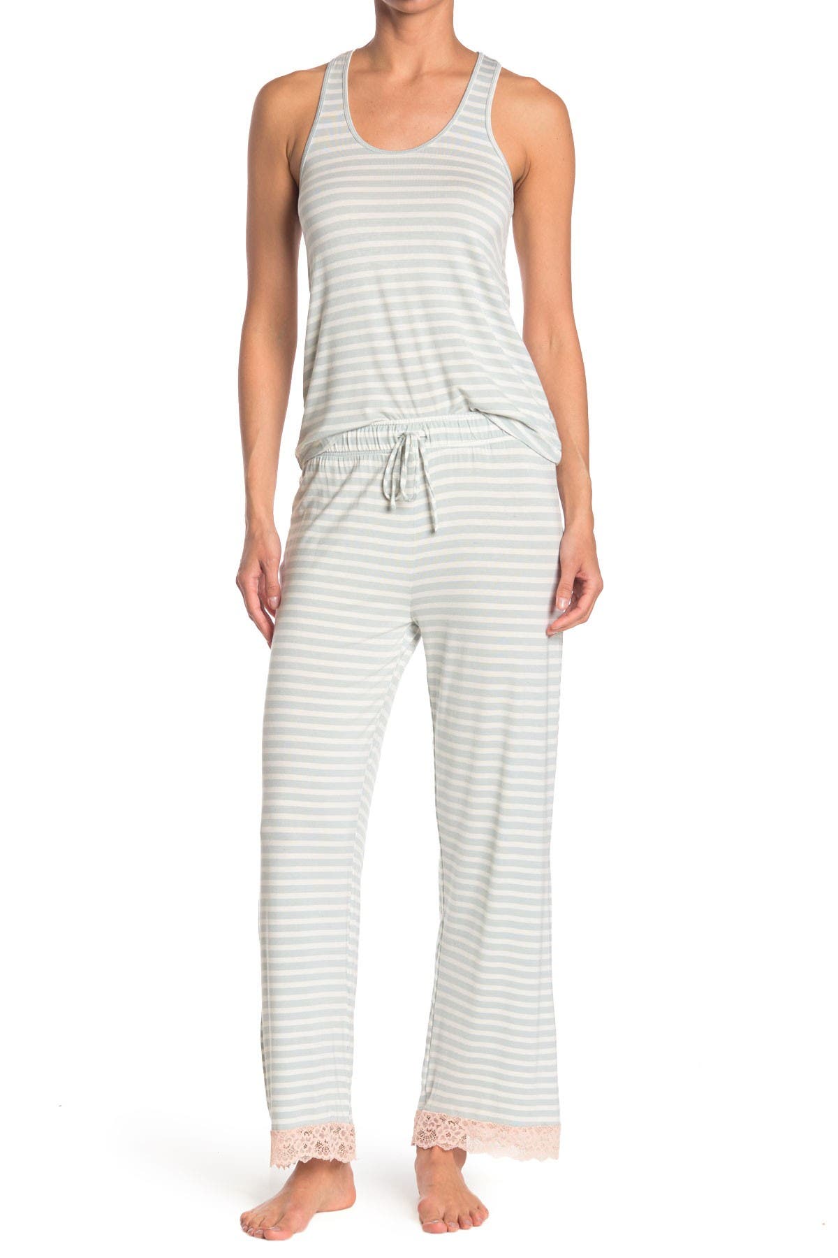 Honeydew Intimates Striped Lace Trim Tank & Pants 2-piece Pajama Set In Chstripe