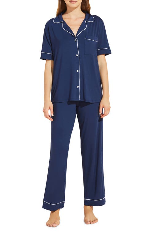 Shop Eberjey Gisele Short Sleeve Jersey Knit Pajamas In Navy/ivory