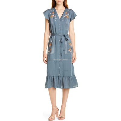 Dolan Cole Embroidered Button Front Dress, Blue