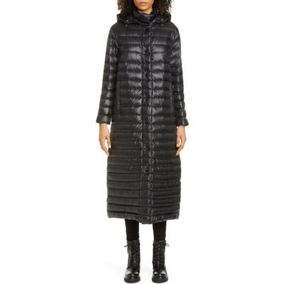 Moncler Chocolat Long Hooded Down Puffer Coat, (fits like 6-8 US) - Black