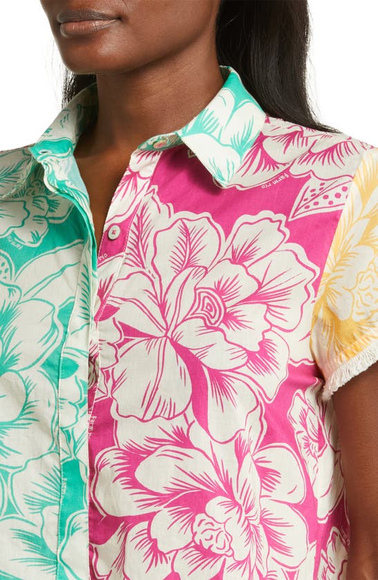 Shop Farm Rio Tropical Chita Colorblock Cotton Cover-up Shirt In Green Multi