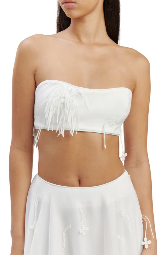 Shop Bardot Marcelle Fringe Accent Bandeau Crop Top In Orchid White