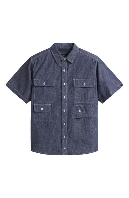 Multipocket Short Sleeve Button-Up Shirt in Replica Blue