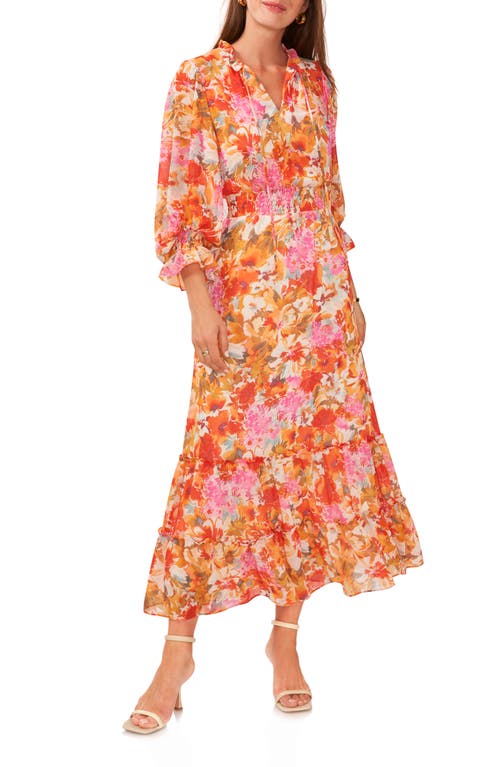 Floral Smocked Waist Maxi Dress in Tulip Red