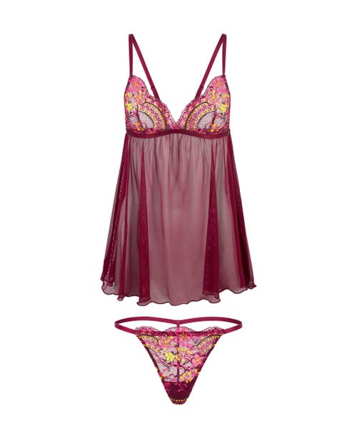 Shop Adore Me Anatta Babydoll & G-string Set Lingerie In Floral Red