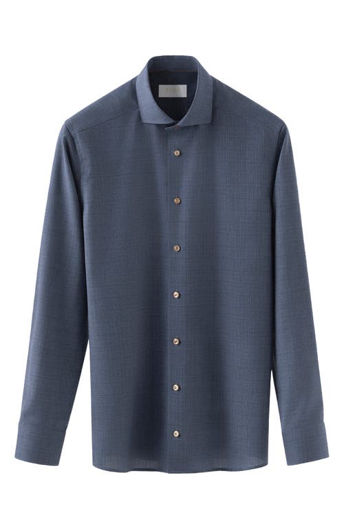 Shop Eton Slim Fit Glen Plaid Wool Dress Shirt In Medium Blue