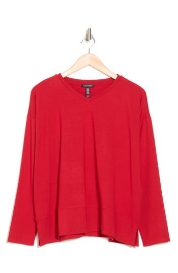 Eileen Fisher Boxy V-neck Top In Lacquer